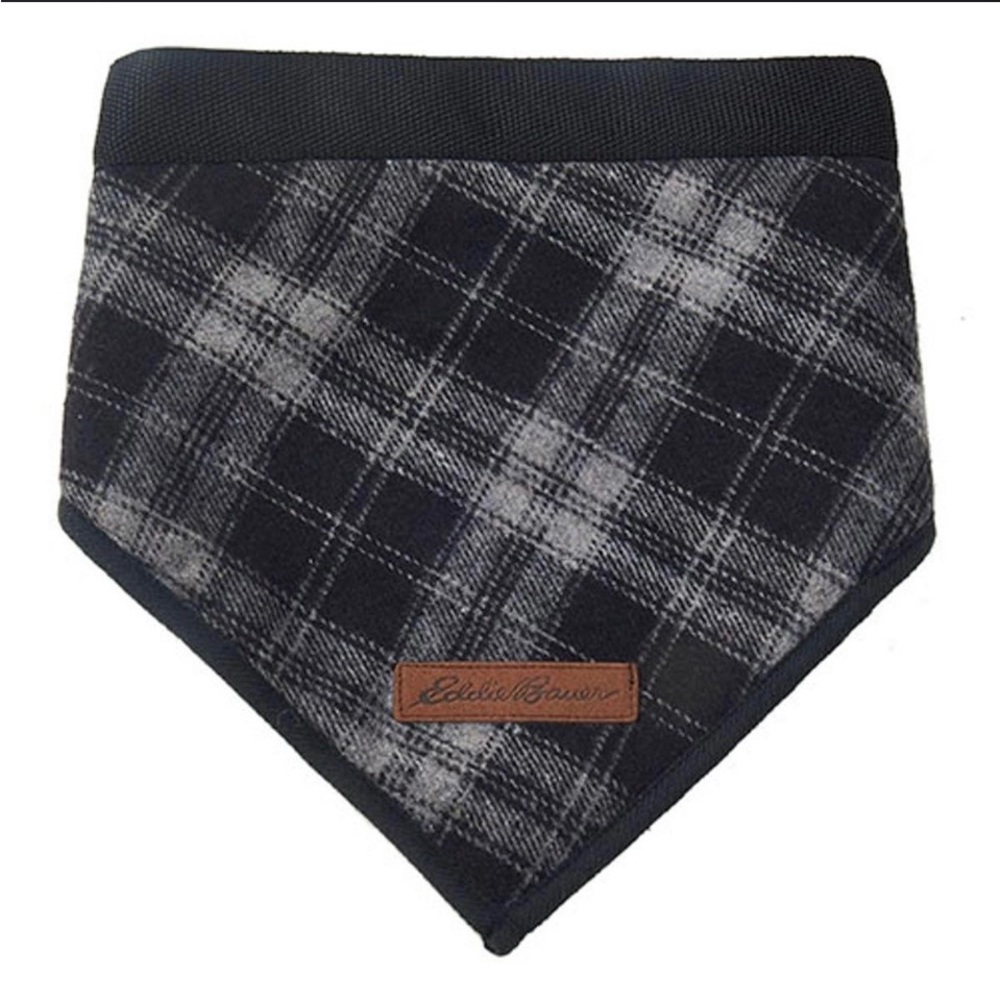 NEW! Eddie Bauer Reversible Dog/Pet Bandanna (black/fleece/plaid) size L/XL